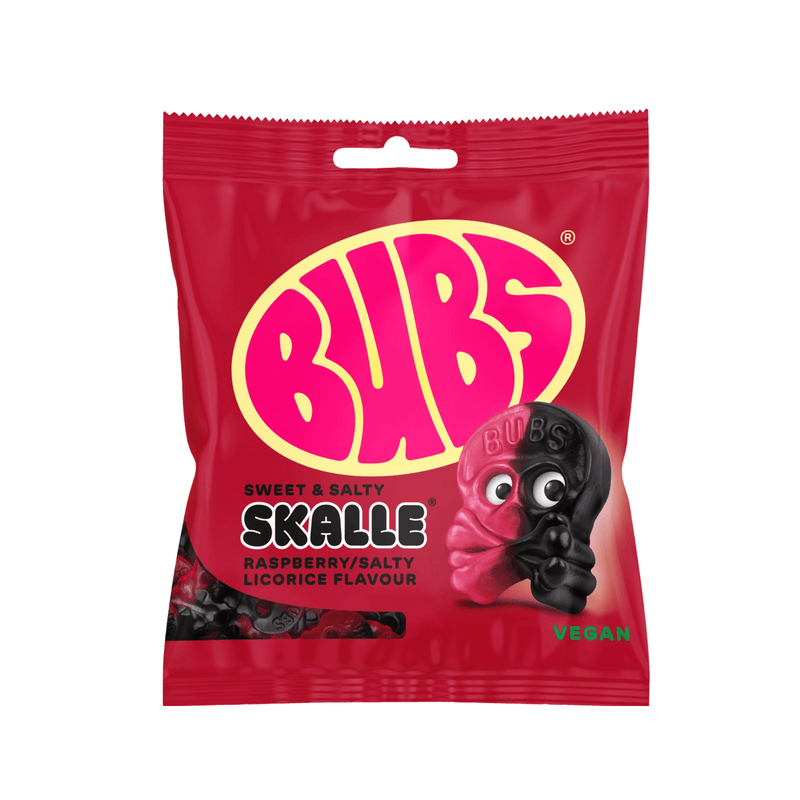 BUBS Raspberry Salty Licorice Skalle 155g - Nordicbangers